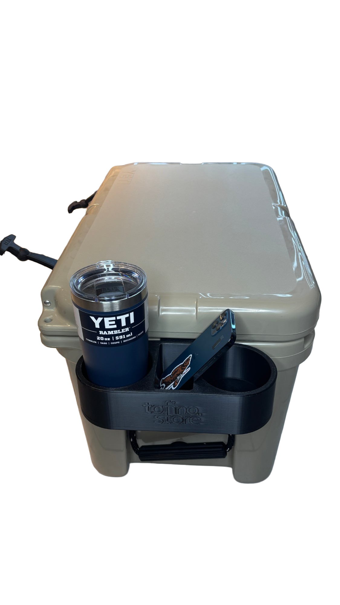 Getränkehalter für YETI Tundra Kühlboxen – mit Rambler Becher und Handy