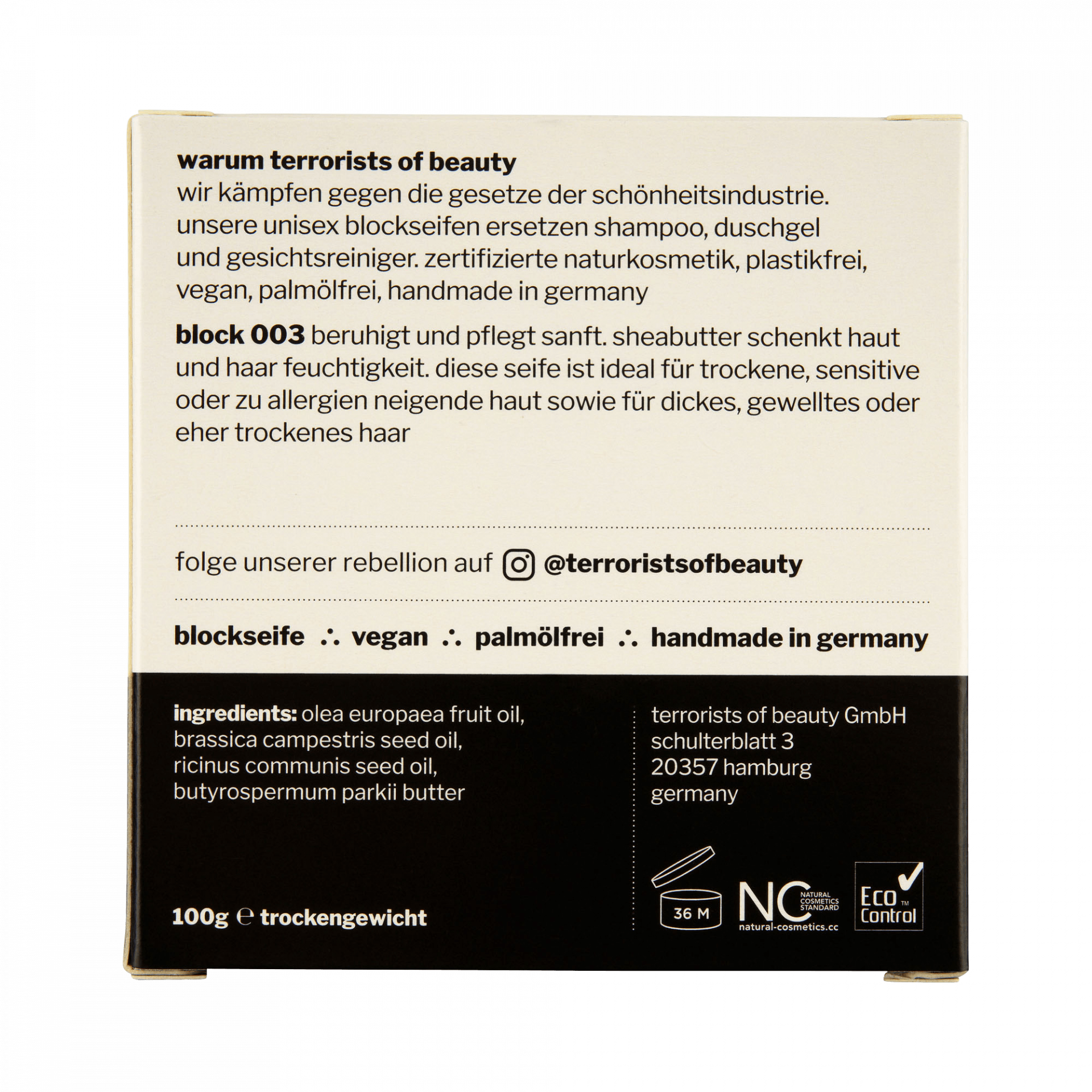 Block 003 protect + calm - Hartseife - Terrorists of Beauty - tofino.store