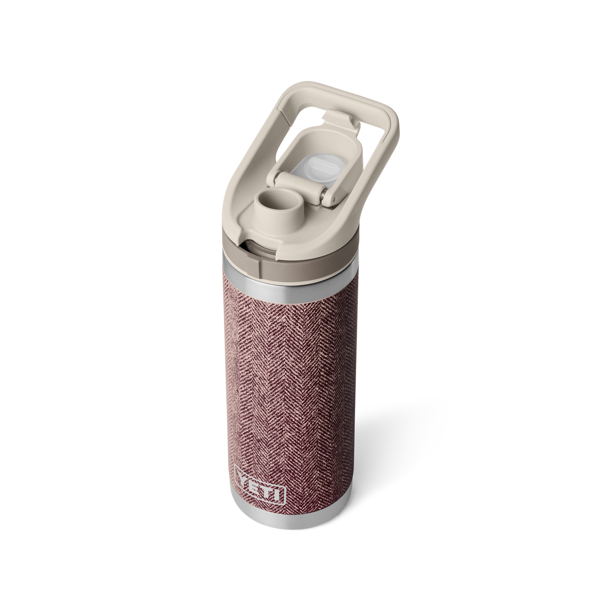 YETI Rambler 18 oz Flip Chug Flasche Riverhead Red – Schrägansicht geöffnet
